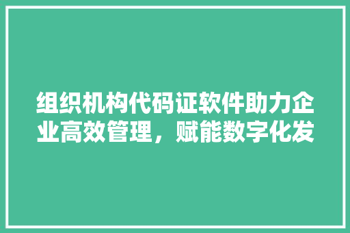 组织机构代码证软件助力企业高效管理，赋能数字化发展