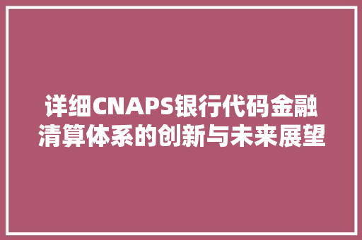 详细CNAPS银行代码金融清算体系的创新与未来展望