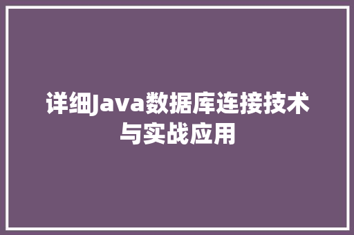 详细Java数据库连接技术与实战应用