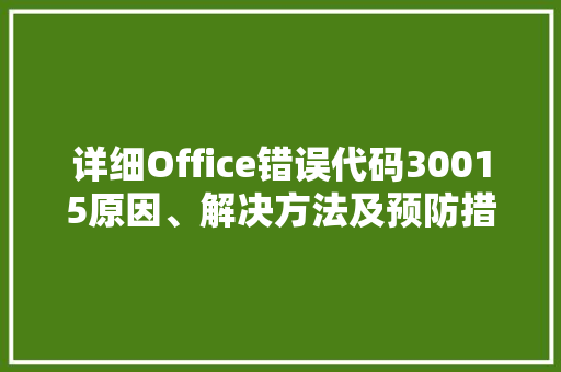 详细Office错误代码30015原因、解决方法及预防措施