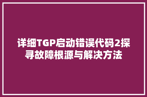 详细TGP启动错误代码2探寻故障根源与解决方法  第1张