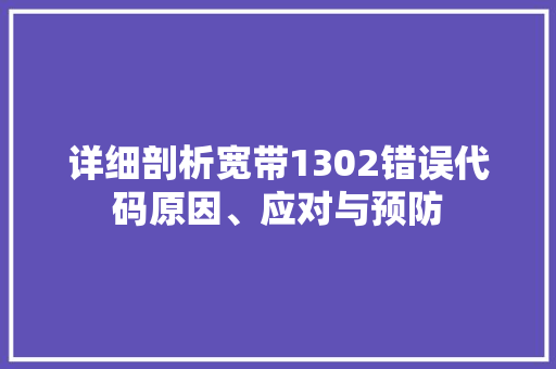 详细剖析宽带1302错误代码原因、应对与预防
