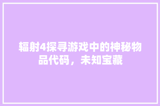 辐射4探寻游戏中的神秘物品代码，未知宝藏