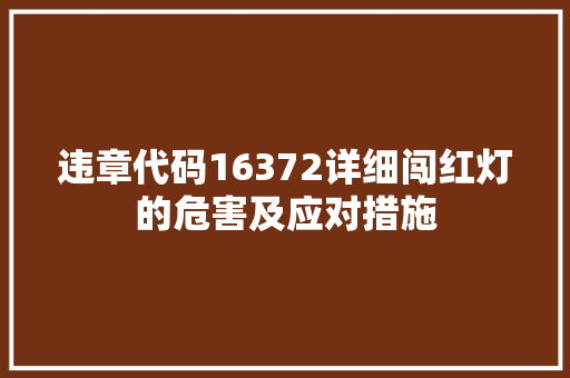 违章代码16372详细闯红灯的危害及应对措施