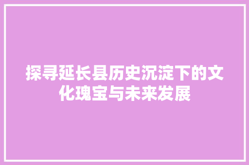 探寻延长县历史沉淀下的文化瑰宝与未来发展