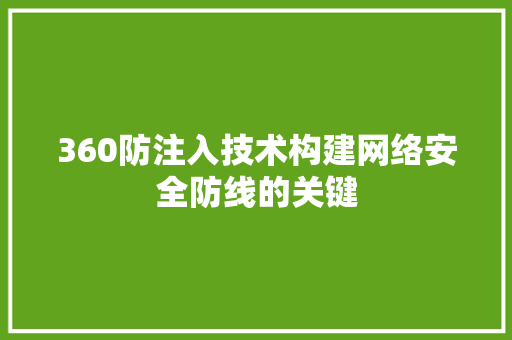 360防注入技术构建网络安全防线的关键