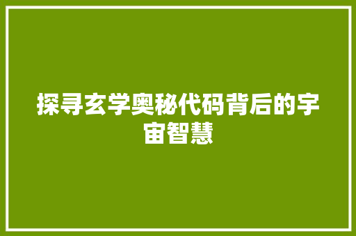 探寻玄学奥秘代码背后的宇宙智慧