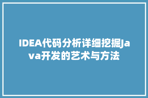IDEA代码分析详细挖掘Java开发的艺术与方法