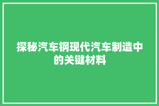 探秘汽车钢现代汽车制造中的关键材料