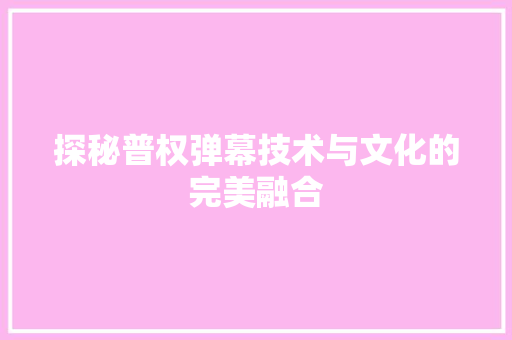 探秘普权弹幕技术与文化的完美融合  第1张