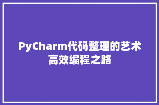 PyCharm代码整理的艺术高效编程之路
