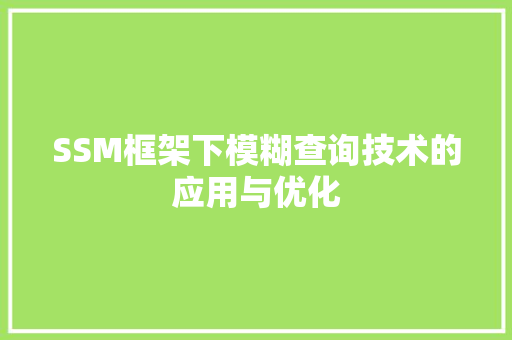 SSM框架下模糊查询技术的应用与优化