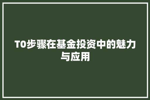 T0步骤在基金投资中的魅力与应用