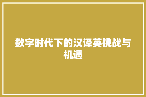 数字时代下的汉译英挑战与机遇