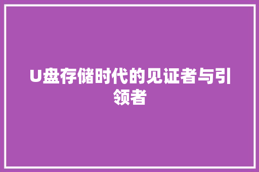 U盘存储时代的见证者与引领者