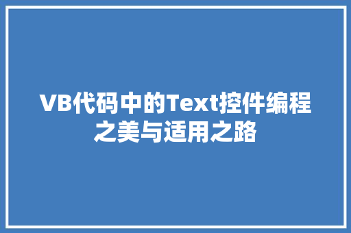 VB代码中的Text控件编程之美与适用之路