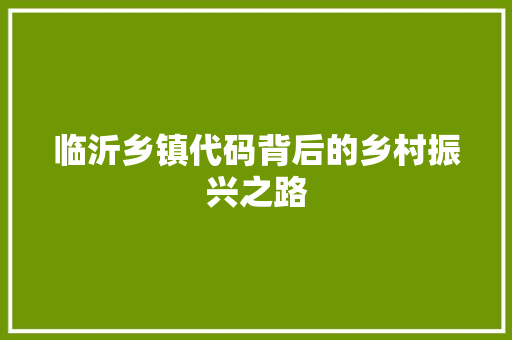 临沂乡镇代码背后的乡村振兴之路