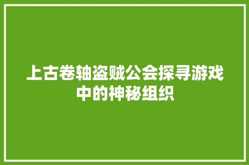 上古卷轴盗贼公会探寻游戏中的神秘组织