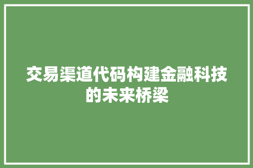 交易渠道代码构建金融科技的未来桥梁