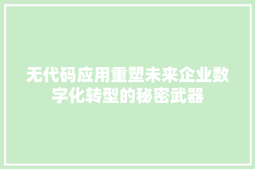 无代码应用重塑未来企业数字化转型的秘密武器