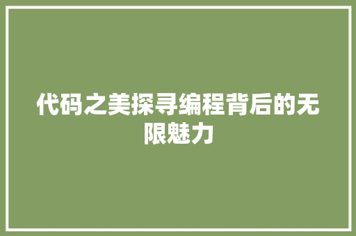 代码之美探寻编程背后的无限魅力