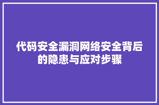 代码安全漏洞网络安全背后的隐患与应对步骤