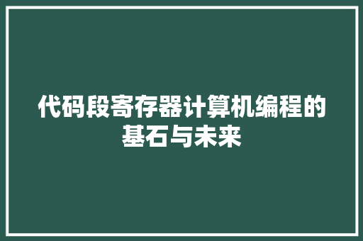 代码段寄存器计算机编程的基石与未来