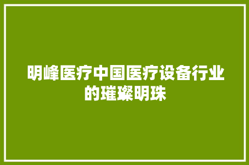 明峰医疗中国医疗设备行业的璀璨明珠