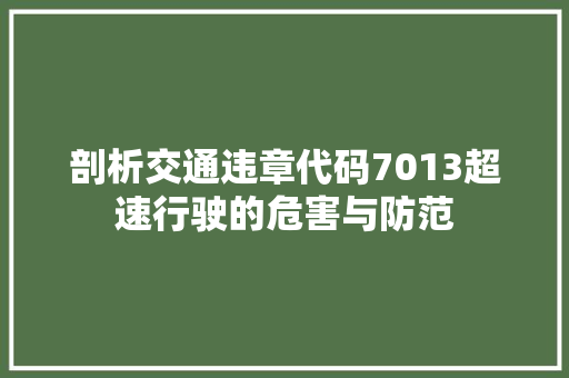 剖析交通违章代码7013超速行驶的危害与防范  第1张