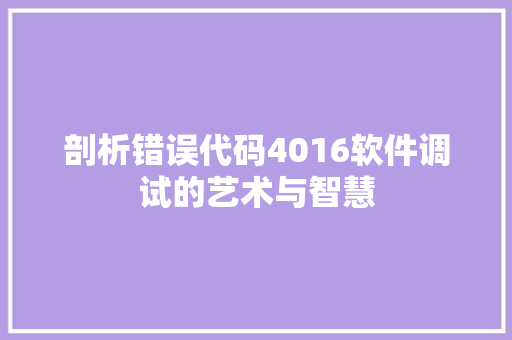 剖析错误代码4016软件调试的艺术与智慧