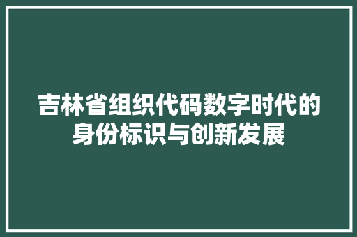 吉林省组织代码数字时代的身份标识与创新发展
