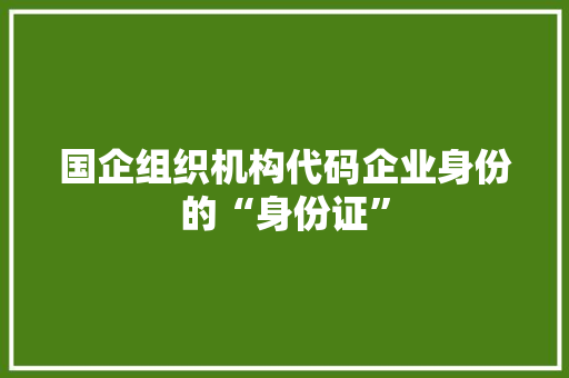 国企组织机构代码企业身份的“身份证”