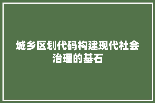 城乡区划代码构建现代社会治理的基石