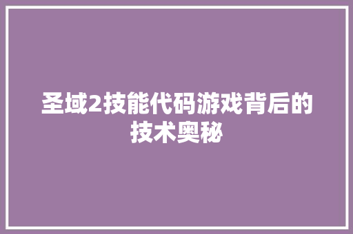 圣域2技能代码游戏背后的技术奥秘