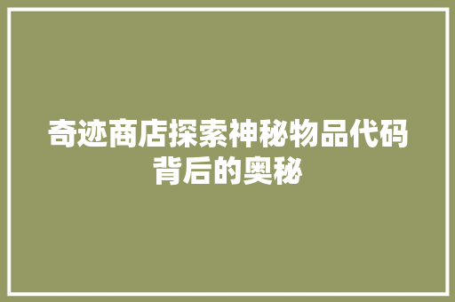 奇迹商店探索神秘物品代码背后的奥秘