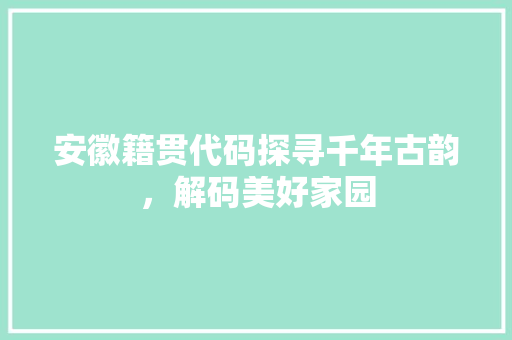 安徽籍贯代码探寻千年古韵，解码美好家园