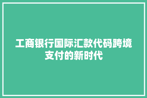 工商银行国际汇款代码跨境支付的新时代