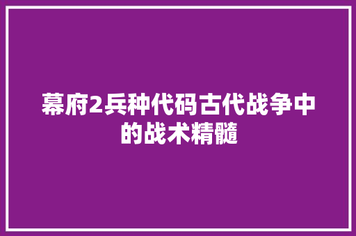 幕府2兵种代码古代战争中的战术精髓