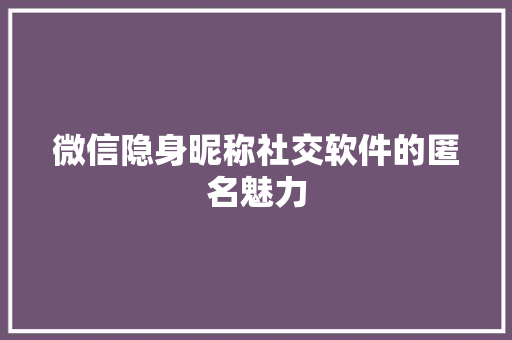 微信隐身昵称社交软件的匿名魅力