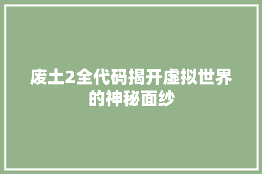 废土2全代码揭开虚拟世界的神秘面纱
