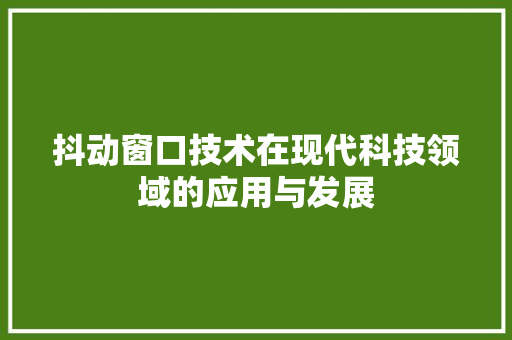 抖动窗口技术在现代科技领域的应用与发展