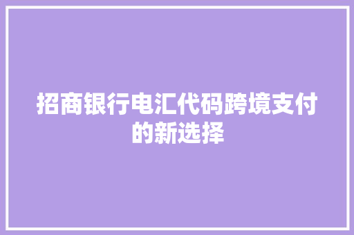 招商银行电汇代码跨境支付的新选择