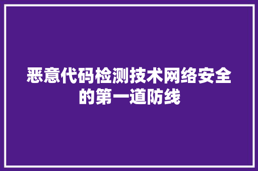 恶意代码检测技术网络安全的第一道防线