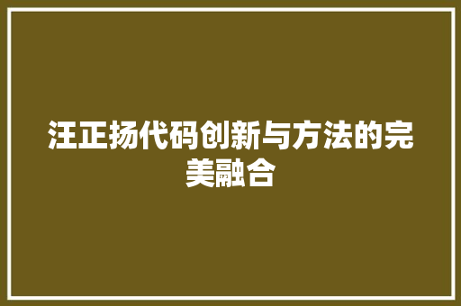 汪正扬代码创新与方法的完美融合