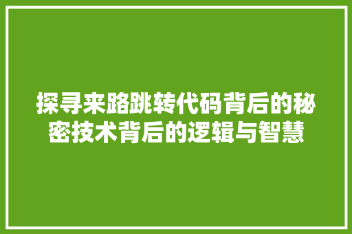 探寻来路跳转代码背后的秘密技术背后的逻辑与智慧  第1张