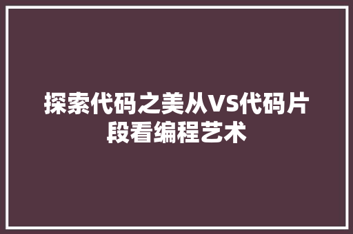 探索代码之美从VS代码片段看编程艺术  第1张