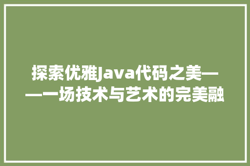 探索优雅Java代码之美——一场技术与艺术的完美融合  第1张