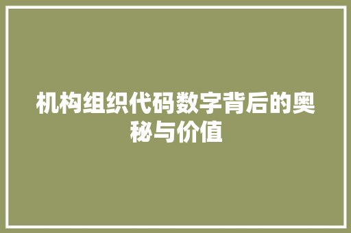机构组织代码数字背后的奥秘与价值  第1张