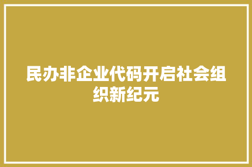 民办非企业代码开启社会组织新纪元