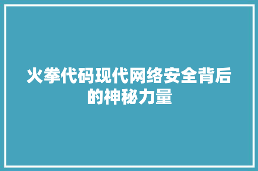 火拳代码现代网络安全背后的神秘力量